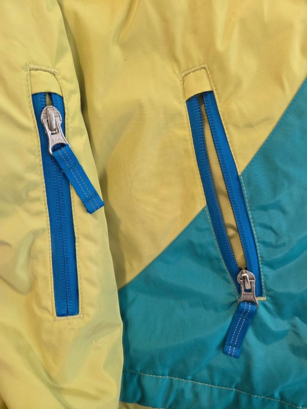 Lands End Kids Colorblock Winter Coat Hood Yellow Blue M (10-12) Polyester - Picture 8 of 8